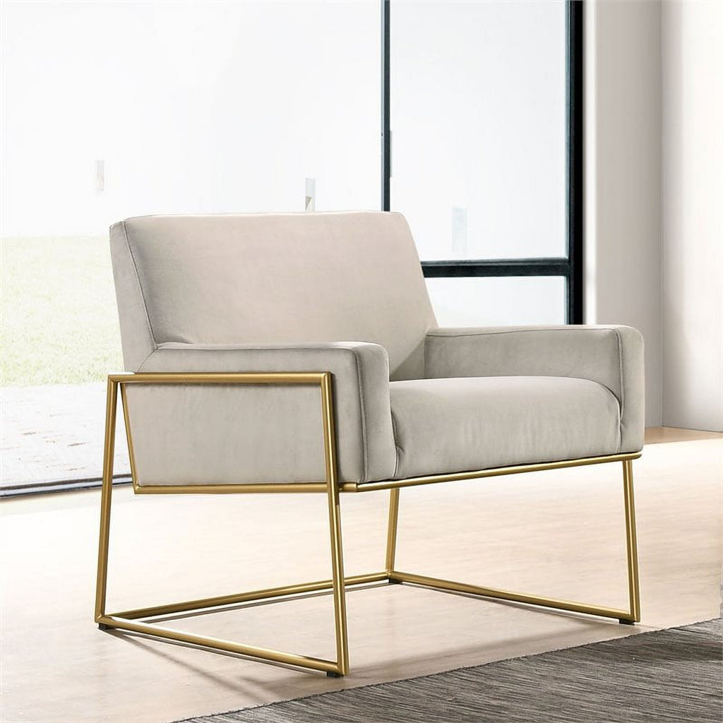 Steel & Velvet Upholstered Lounge Accent Chair in Abalone Gray N762384