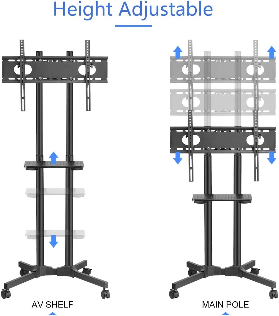 Mobile TV Cart Rolling TV Stand Mount with Wheels and Shelf for 32-70 inch LCD LED Plasma Flat Screen E34618