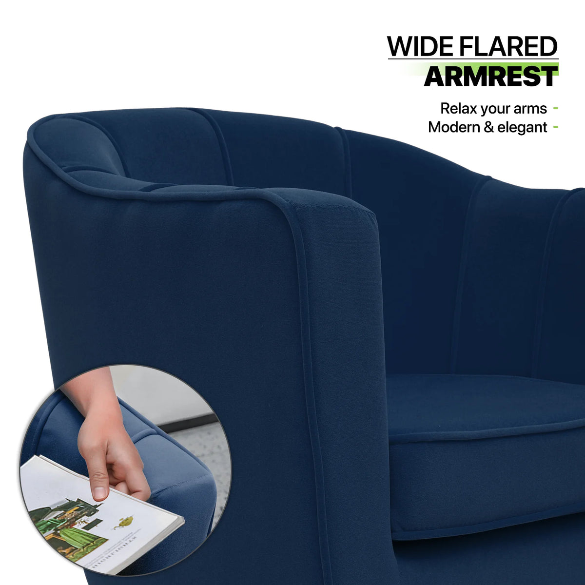 Navy Blue Upholstered Barrel Chair with Pillow R962