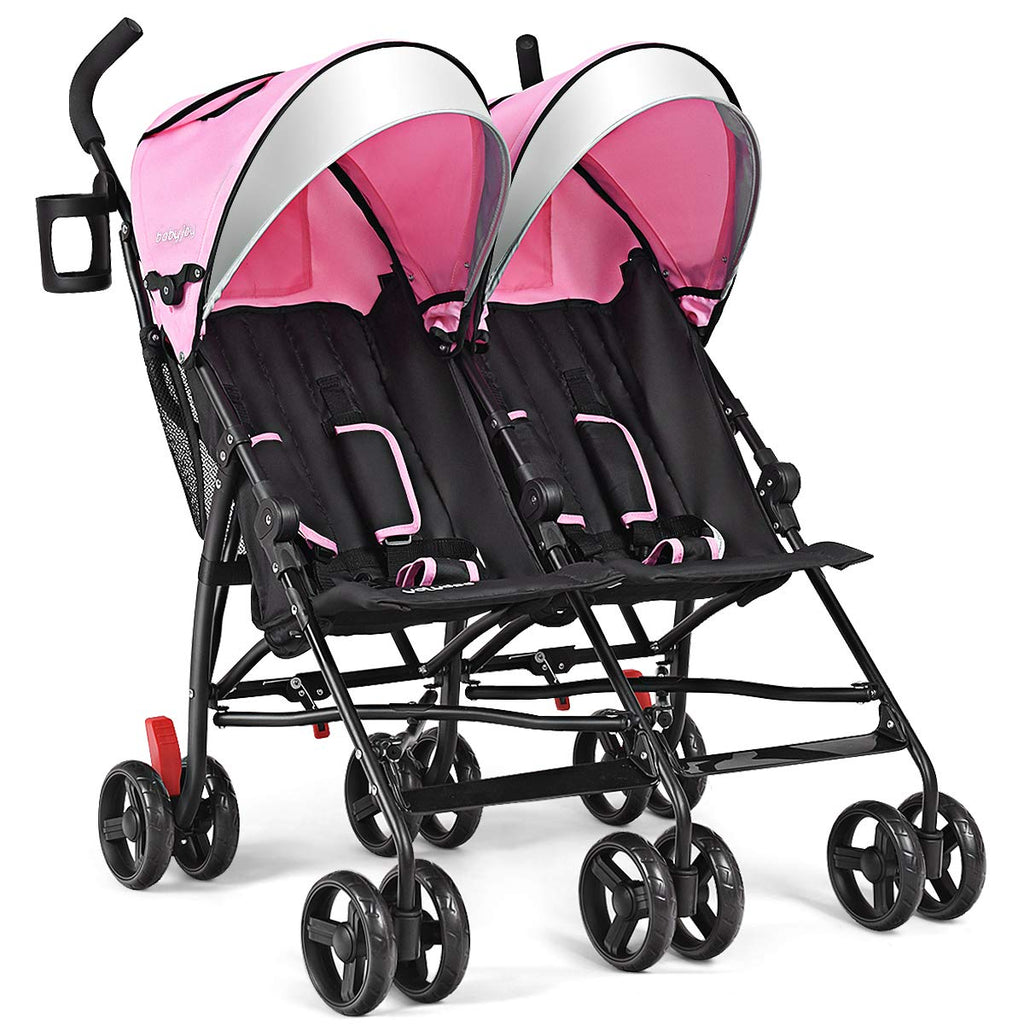 Black Double Light-Weight Umbrella Stroller with 5-Point Harness K182774
