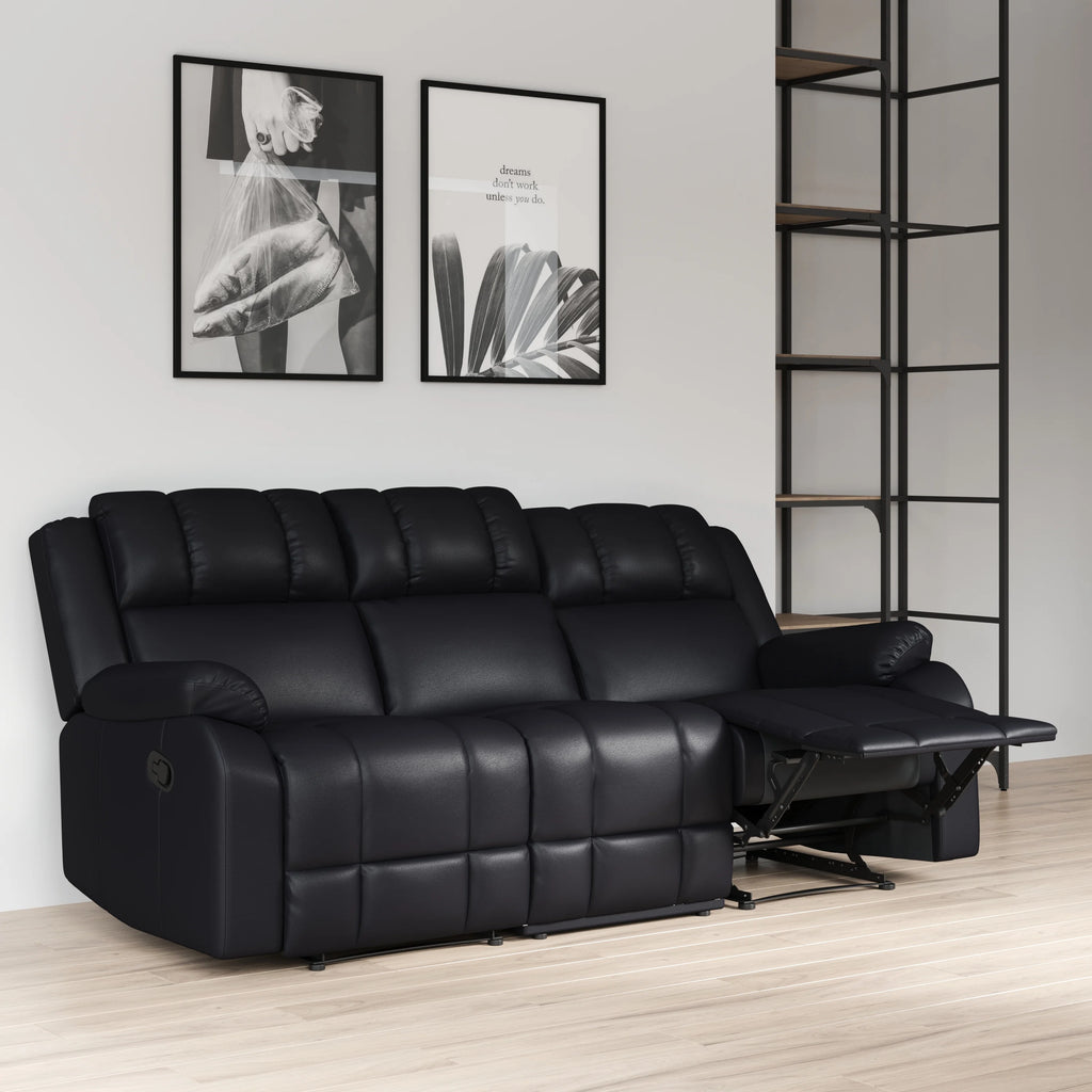Caviar Black Faux Leather Reclining Sofa P317
