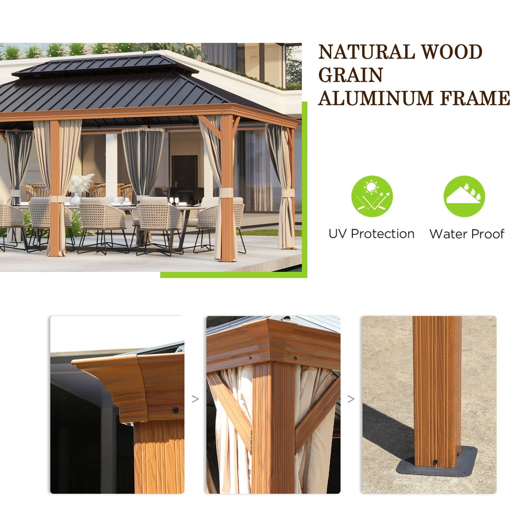 12x18 FT Hardtop Gazebo with Textilene Nettings and Curtains N674