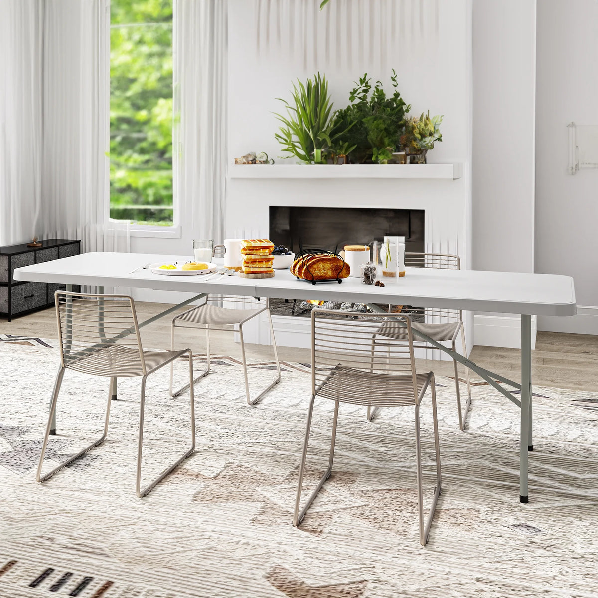 White 8FT Heavy Duty Plastic Folding Table with Carrying Handle H1838