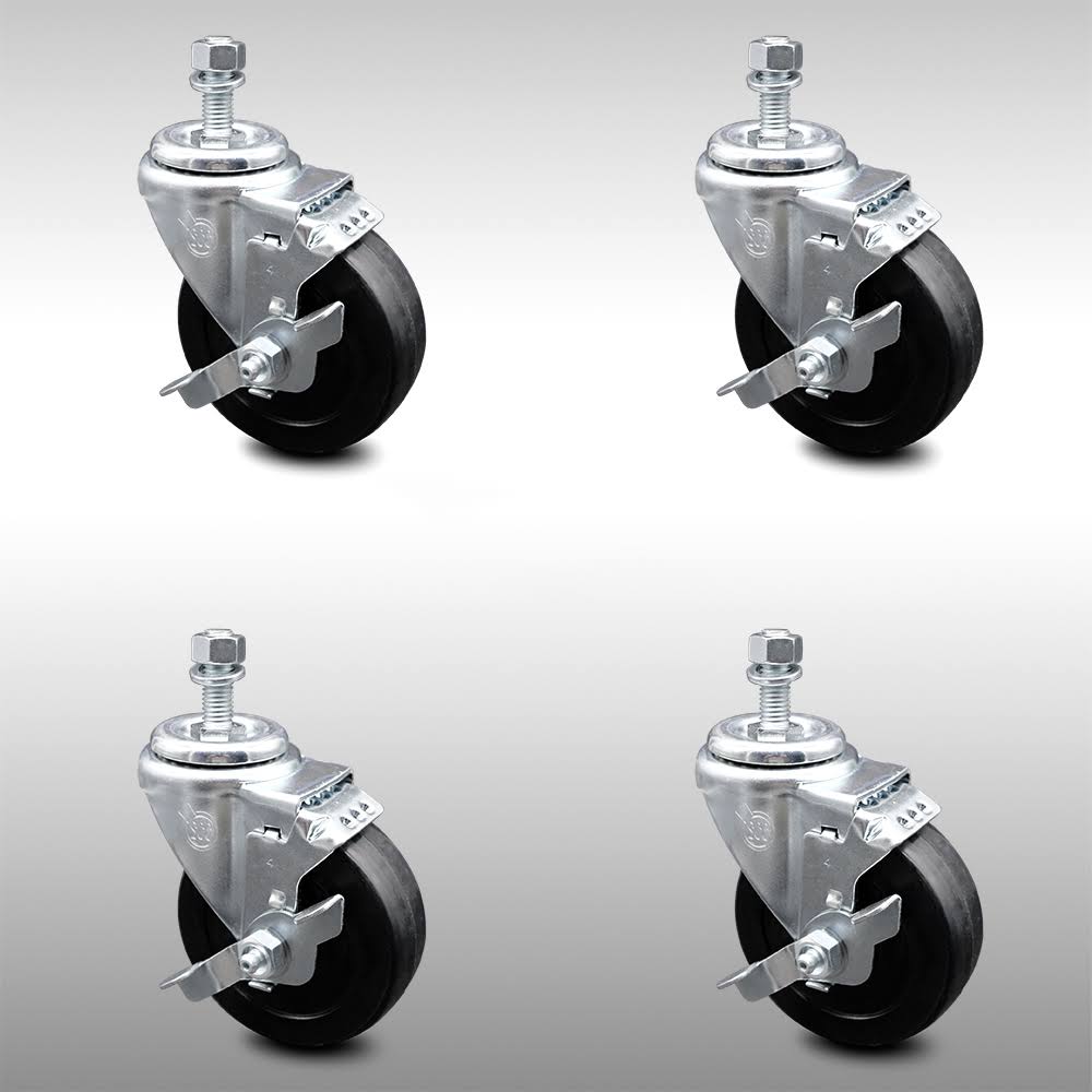 4 inch Soft Rubber Wheel Swivel Caster Set with Brake B597436