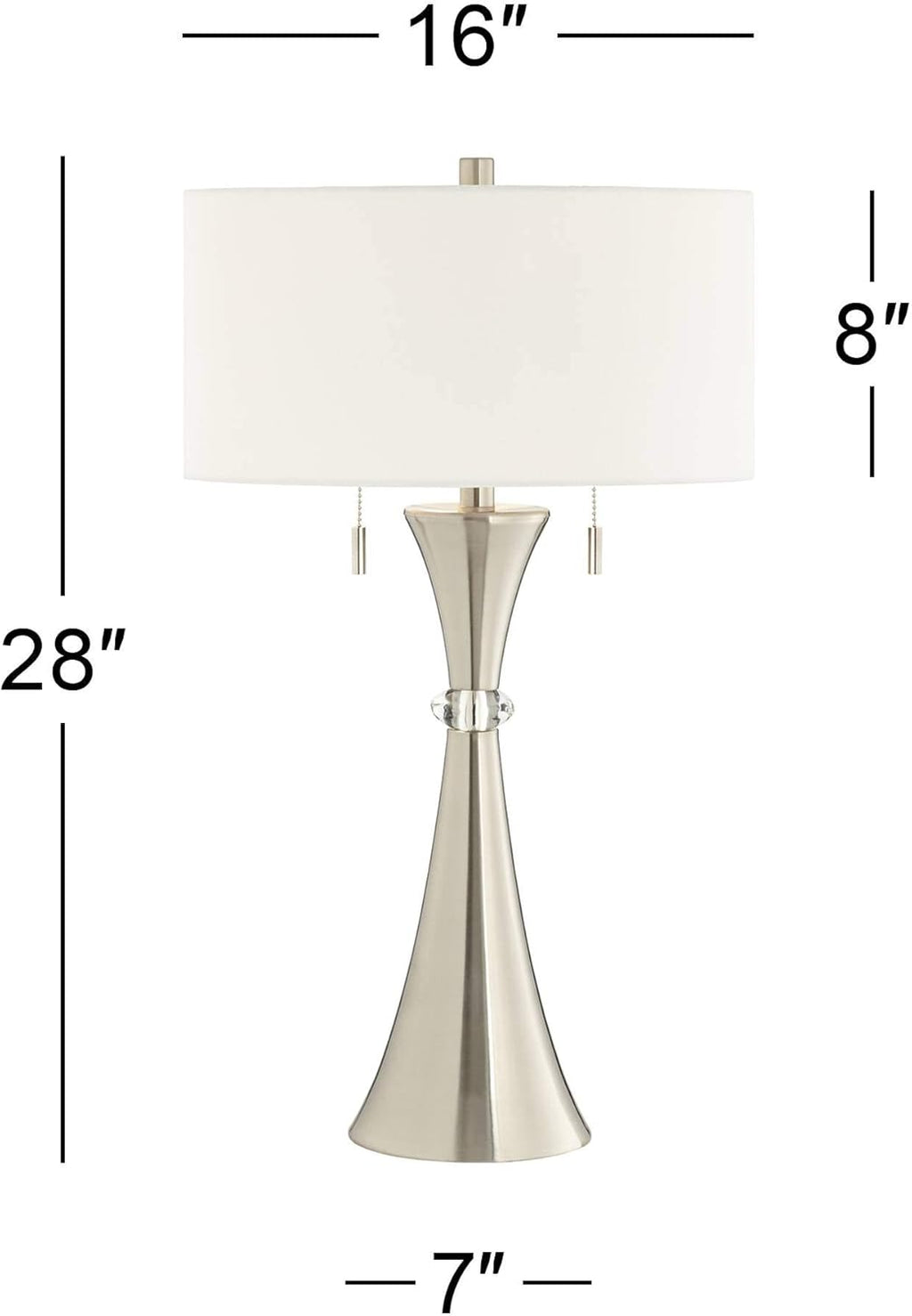 Silver Metal White Fabric Drum Table Lamps Set of 2 B1630