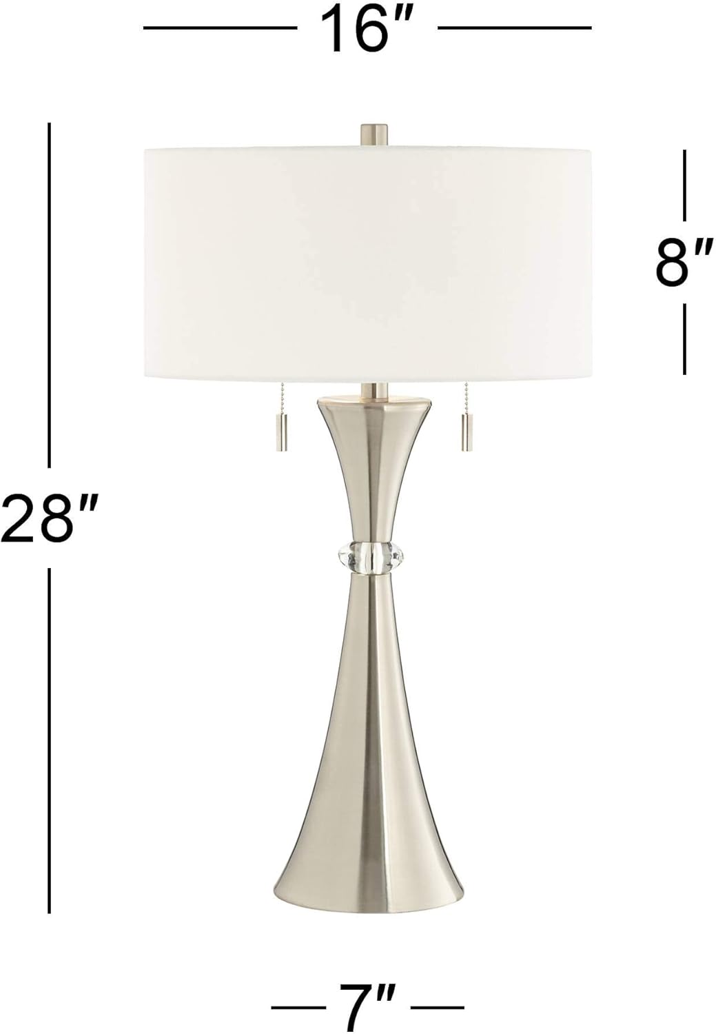 Silver Metal White Fabric Drum Table Lamps Set of 2 B1630