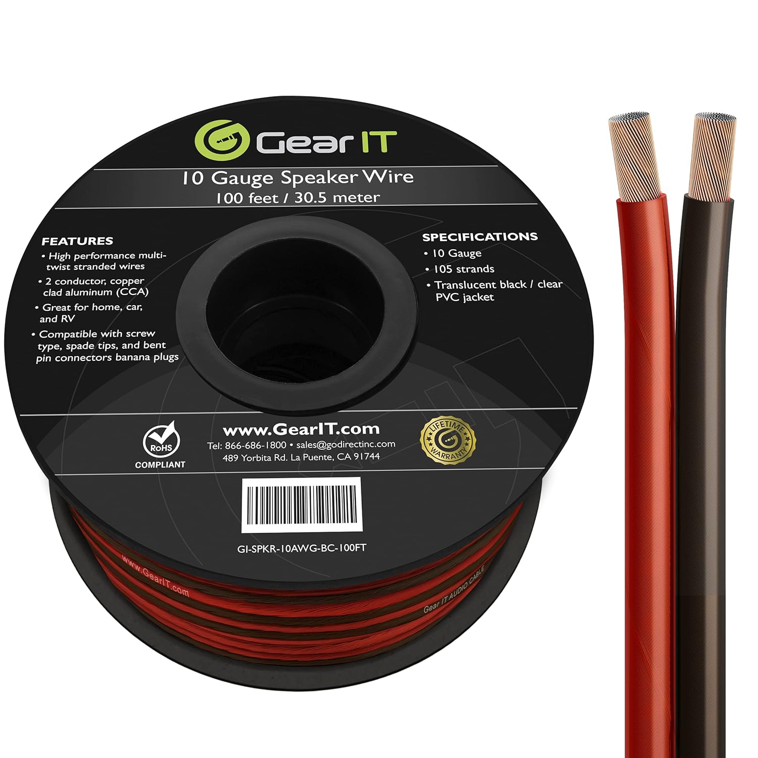 10 Gauge 100 Feet Copper Clad Aluminum Speaker Wire C150