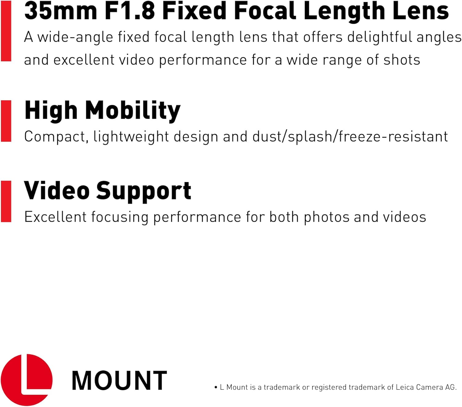35mm F1.8 L-Mount Interchangeable Lens for Mirrorless Full Frame Digital Cameras T4107