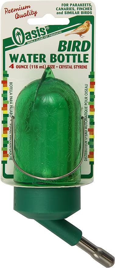 Green 4-Ounce Small Bird Water Bottle with Cherry-Red Drinking Tip L65645