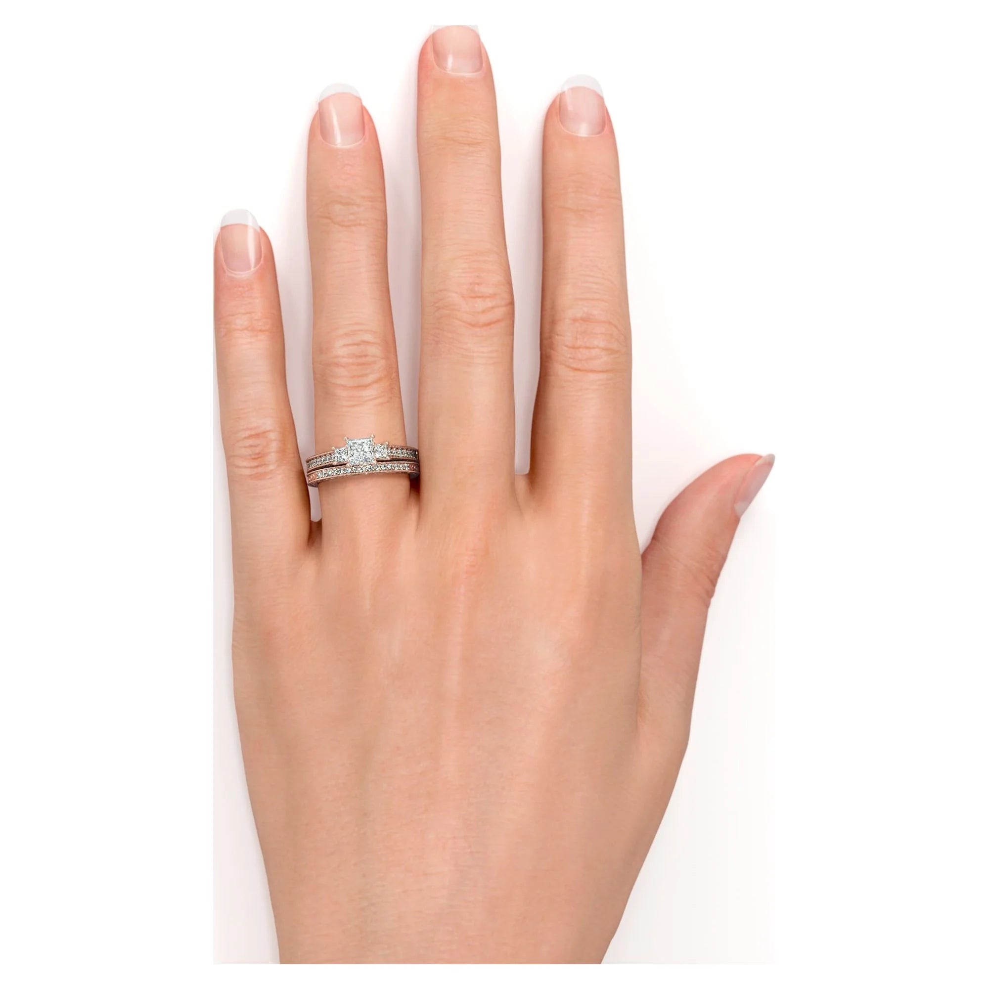18K Rose Gold over Silver Three Stone Ring Set H47200