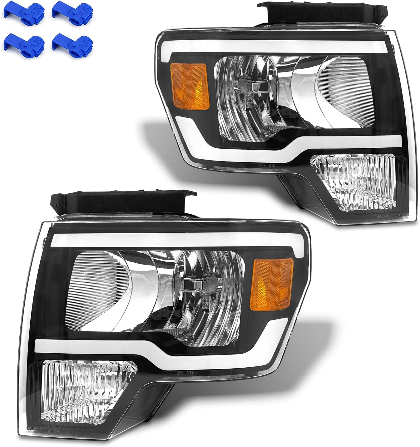 Black Housing Headlight Assembly for 2009-2014 Ford F150 J25806