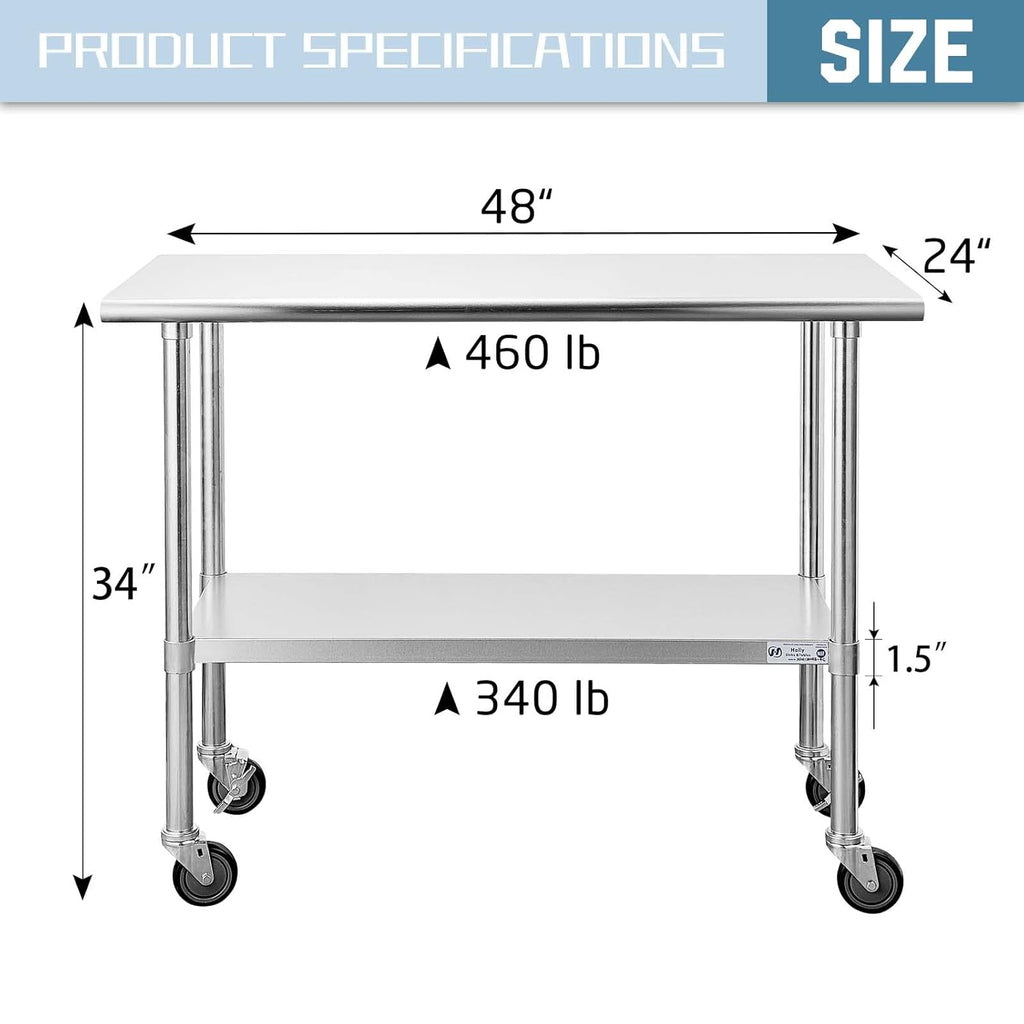 Stainless Steel Table 24 x 48 Inches with Caster Wheels and Undershelf O15654