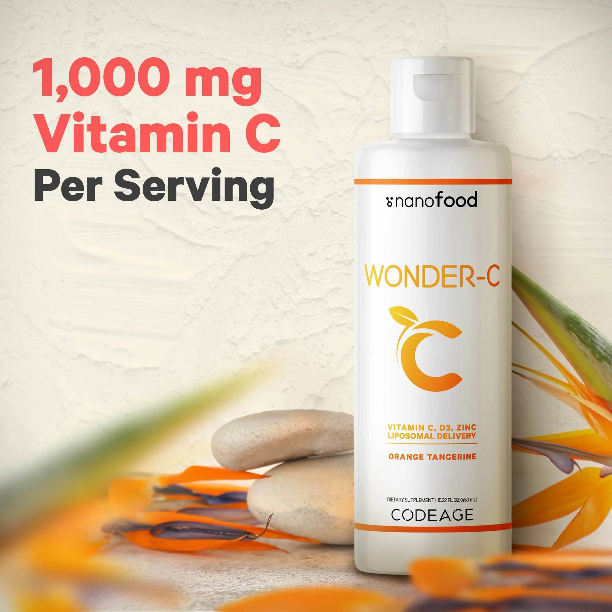 15.22 fl oz Liquid Vitamin C 1000mg with Zinc, Vitamin D E, Quercetin, Echinacea O2839