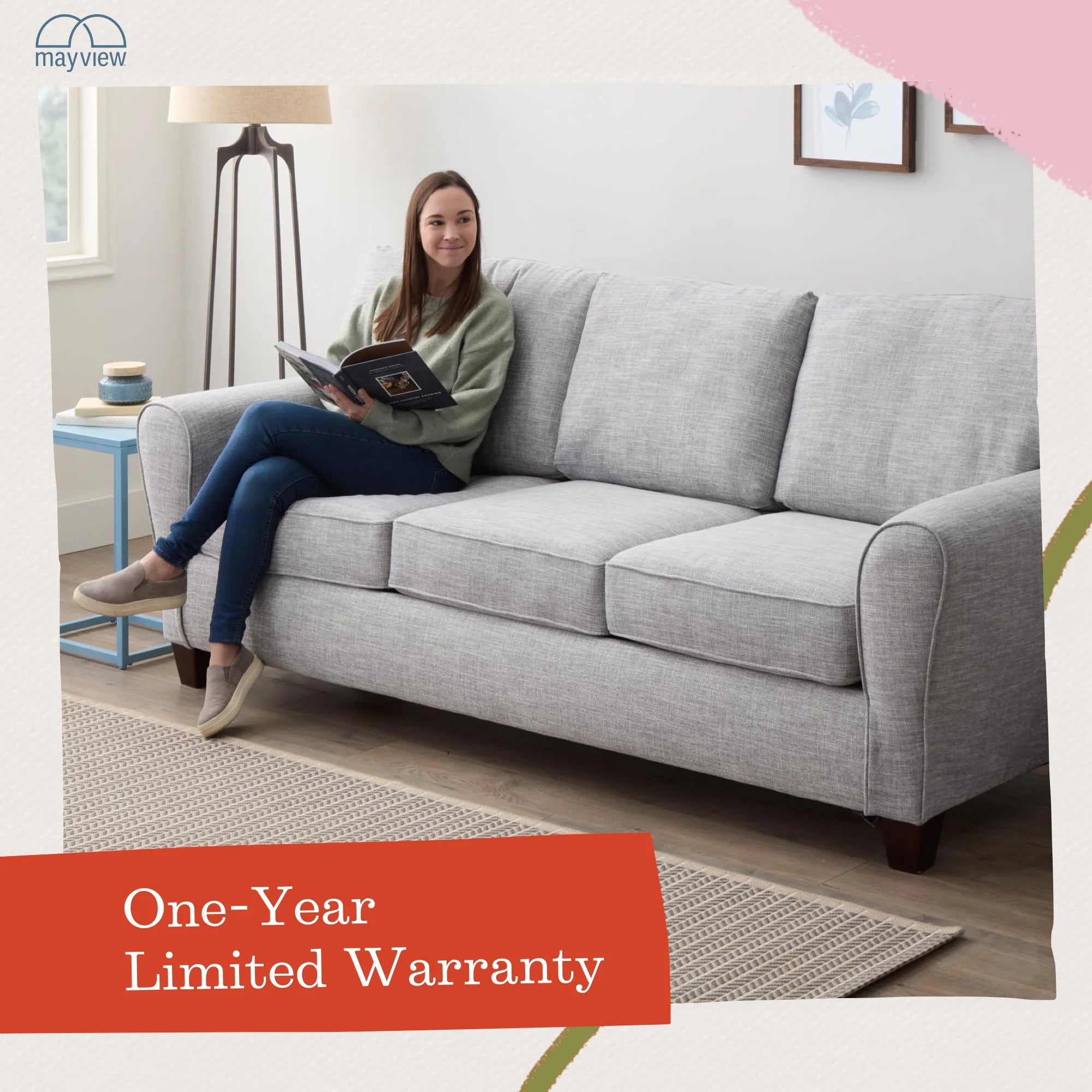 Light Gray Rolled Arm Fabric Sofa I56689
