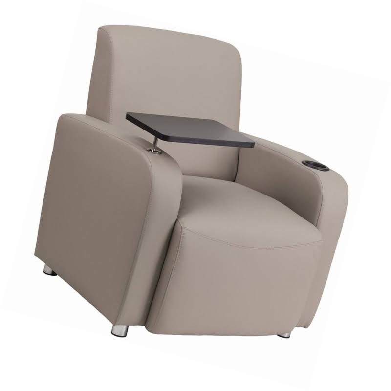 Gray Leather Guest Chair with Tablet Arm and Cup Holder U360066