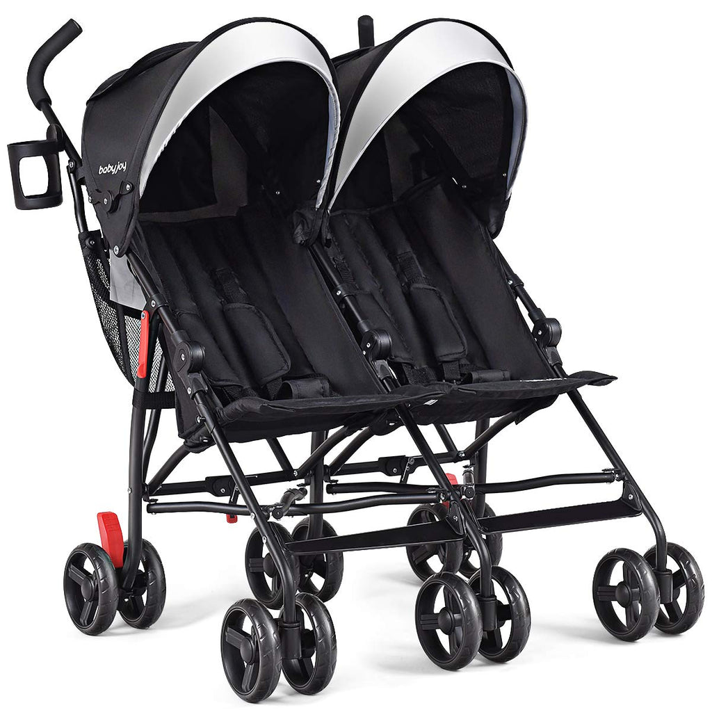 Black Double Light-Weight Umbrella Stroller with 5-Point Harness K182774