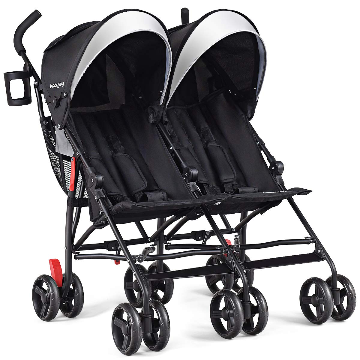 Black Double Light-Weight Umbrella Stroller with 5-Point Harness K182774