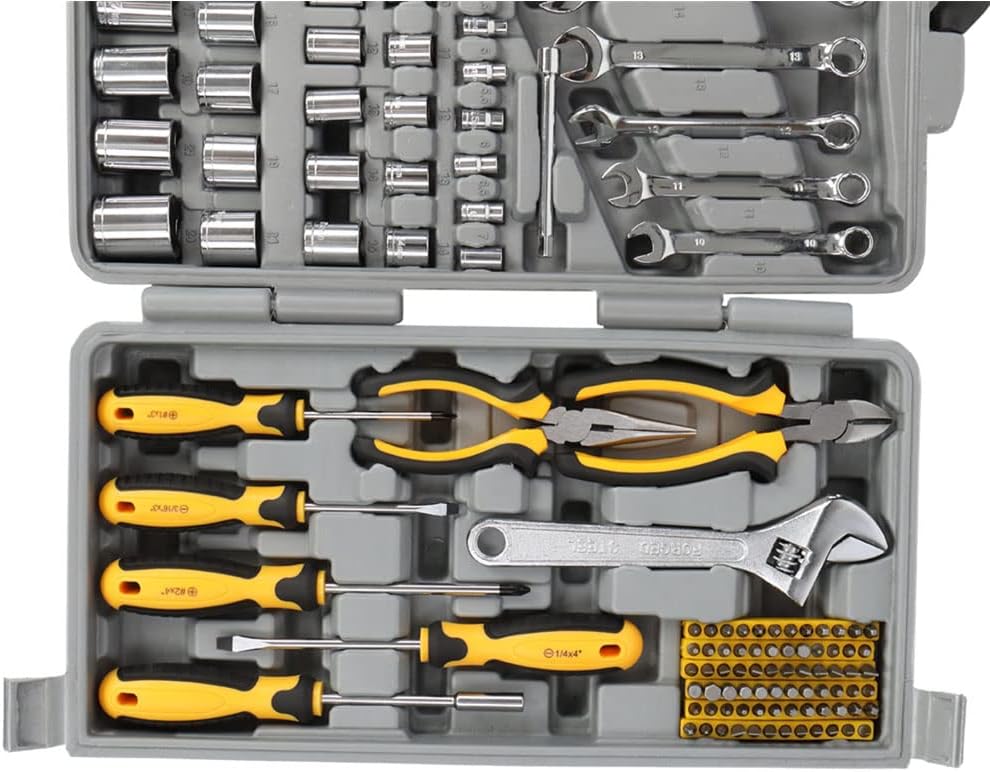 205 Piece General Household Hand Tool Kit with Plastic Toolbox Storage Case V353421