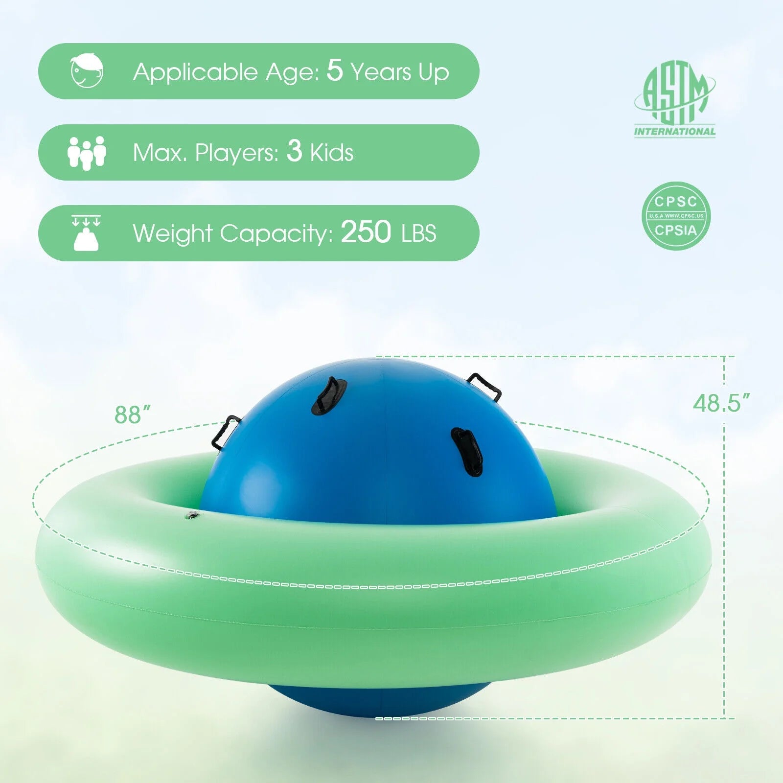 Green & Blue Inflatable Dome Rocker Bouncer with 6 Handles Z7960