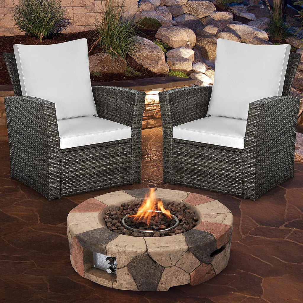 Cyan & Grey 28 Inch Round Gas Fire Pit Table with Lava Rocks Y77848