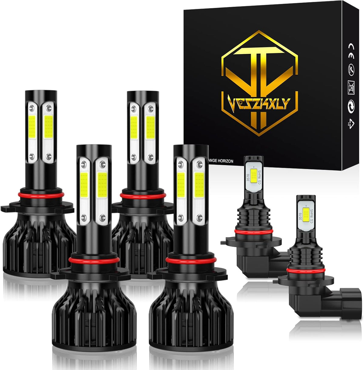 9005+H11 LED Headlight Bulbs, 5202/2504 LED Fog Light Bulbs, Pack of 6 P69341