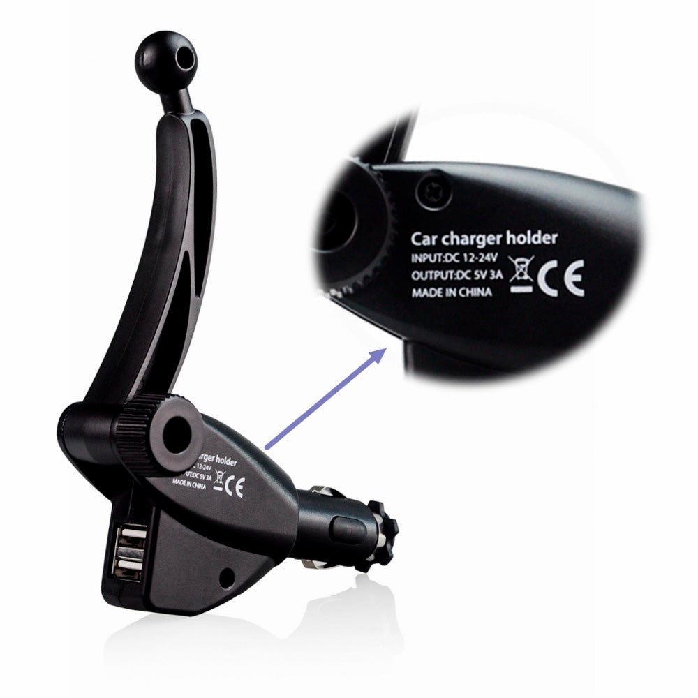 Black Car Phone Mount Charger with Cradle & 3A Dual USB Port S7500