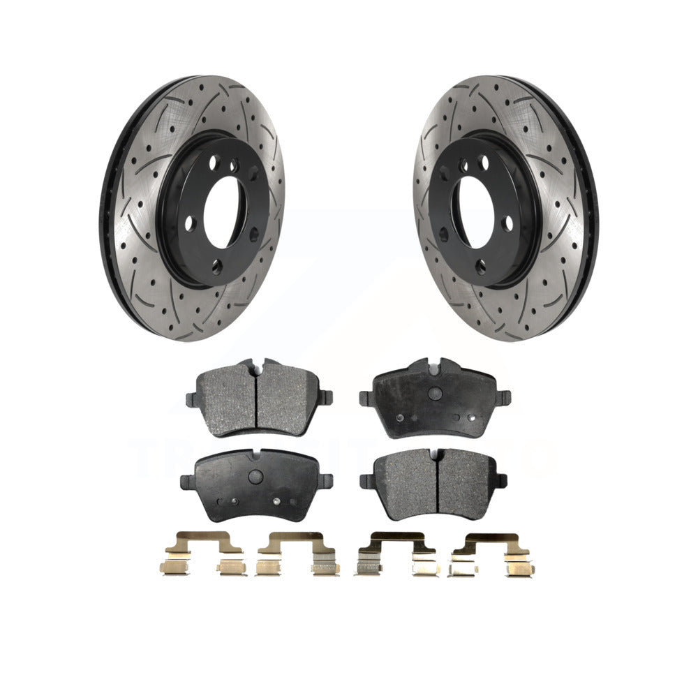 Front Coated Drilled Slotted Disc Brake Rotors And Semi-Metallic Pads Kit G5754