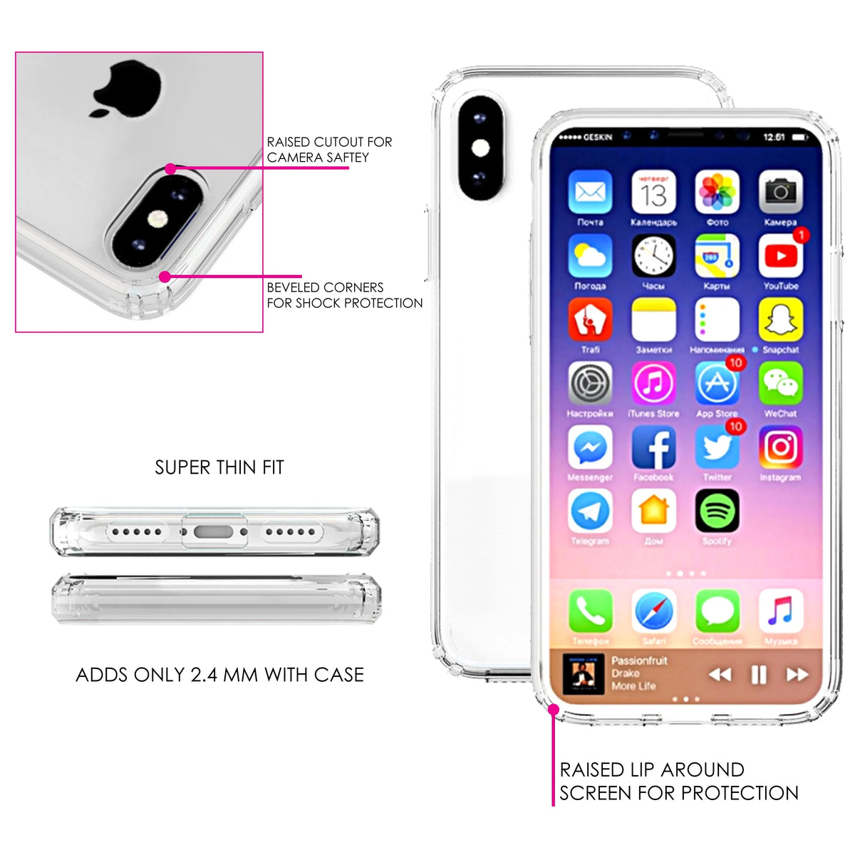 Clear Shockproof Hybrid Case for iPhone XR with TPU Bumper Acrylic Back Tempered Glass Screen Protector V426