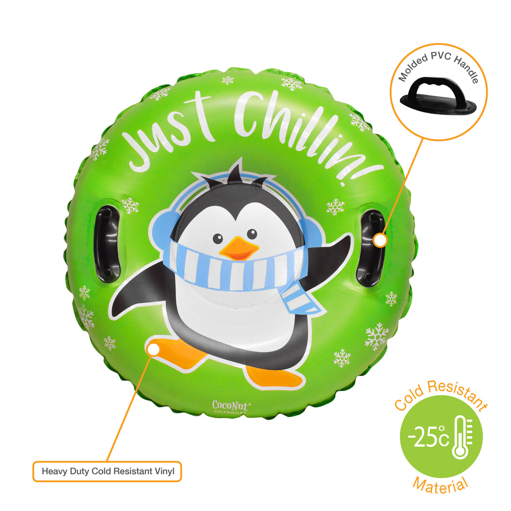 32” Inflatable Penguin Snow Ring Heavy Duty Snow Sled with Sturdy Handles W1281