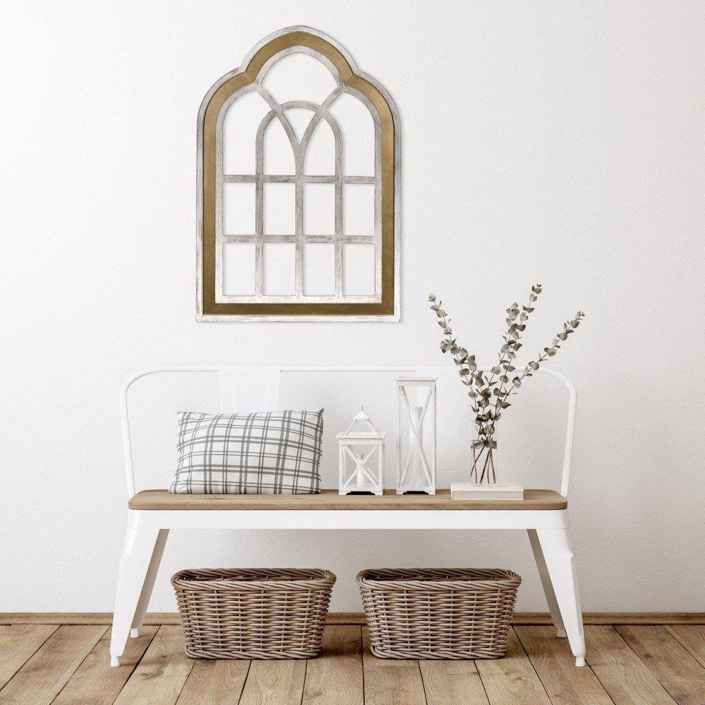 Distressed White and Gold Cathedral Window Wall Decor Y597