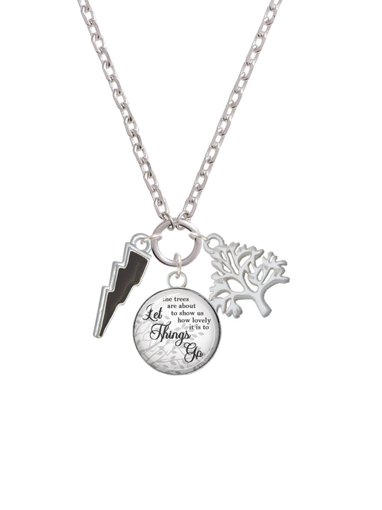 Silvertone Black Lightning Bolt Charm Necklace, 28" E5510