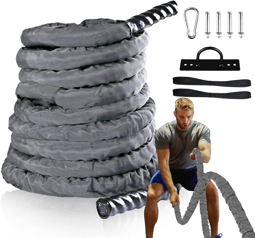 Heavy Battle Rope with Anchor Strap and Wall Mount Bracket Kit, Pack of 2 T568957