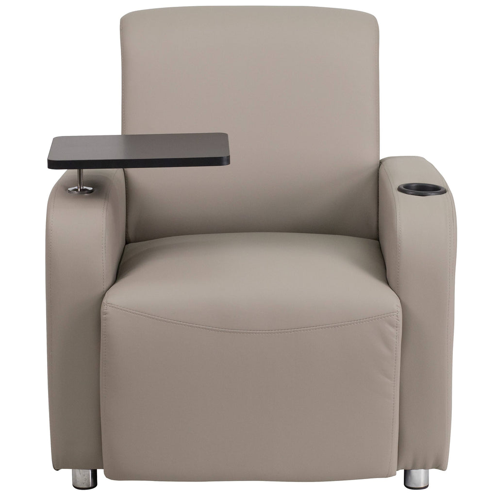 Gray Leather Guest Chair with Tablet Arm and Cup Holder U360066