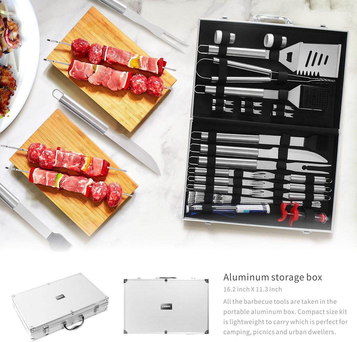 32 PCS BBQ Grill Tool Set with Thermometer in Heavy Duty Aluminum Case V7783