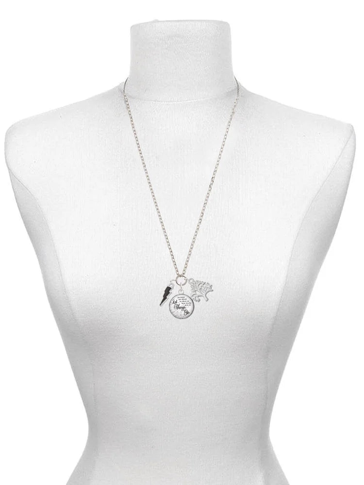 Silvertone Black Lightning Bolt Charm Necklace, 28" E5510