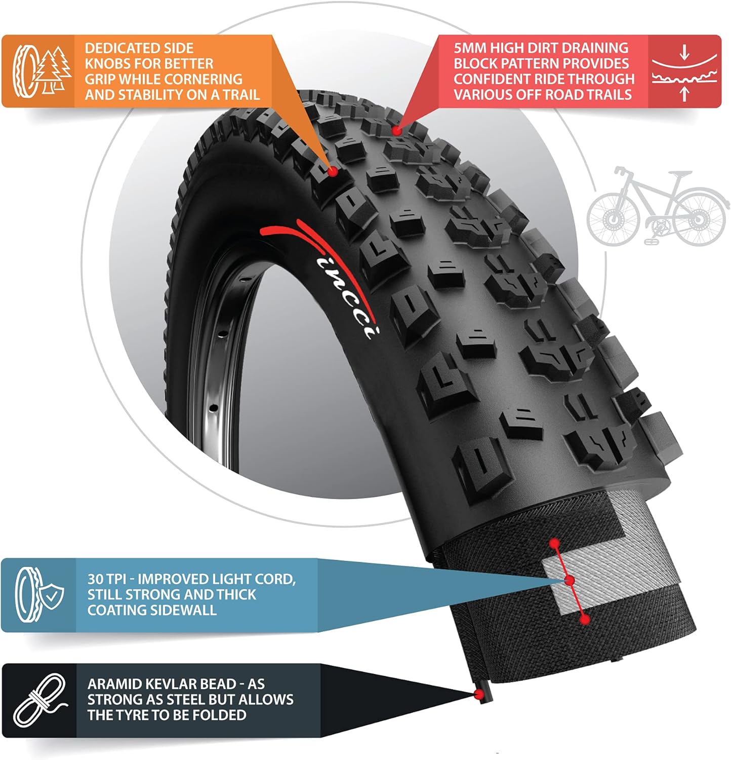 Pair of Foldable MTB Bike Tires 26 x 2.25 Pack of 2 V4100