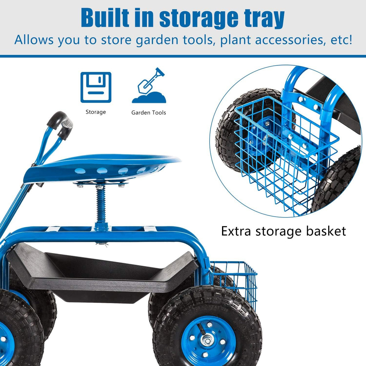 Heavy Duty Rolling Garden Cart with Extendable Steer Handle B52757