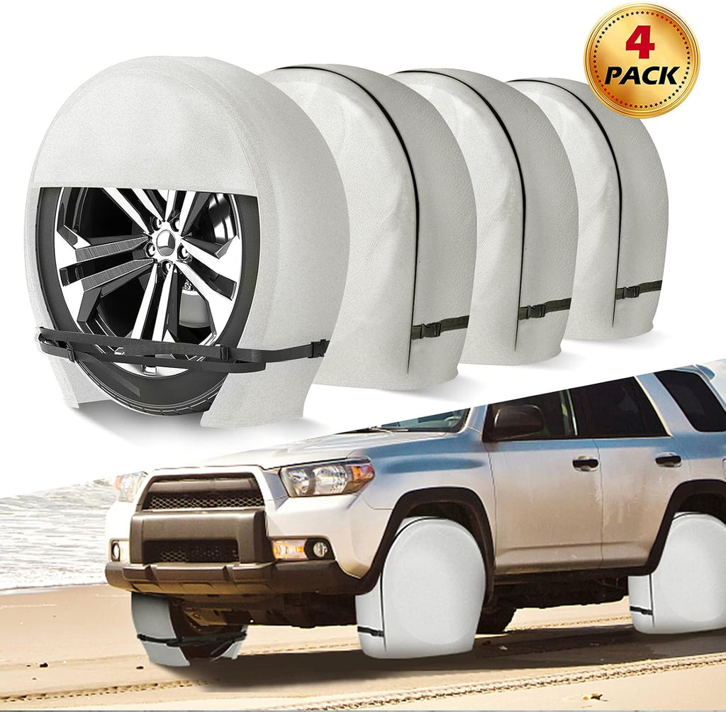 Waterproof Heavy Duty Vinyl RV Tire Covers Set of 4, Diameter 32" - 34.75", Black A417860