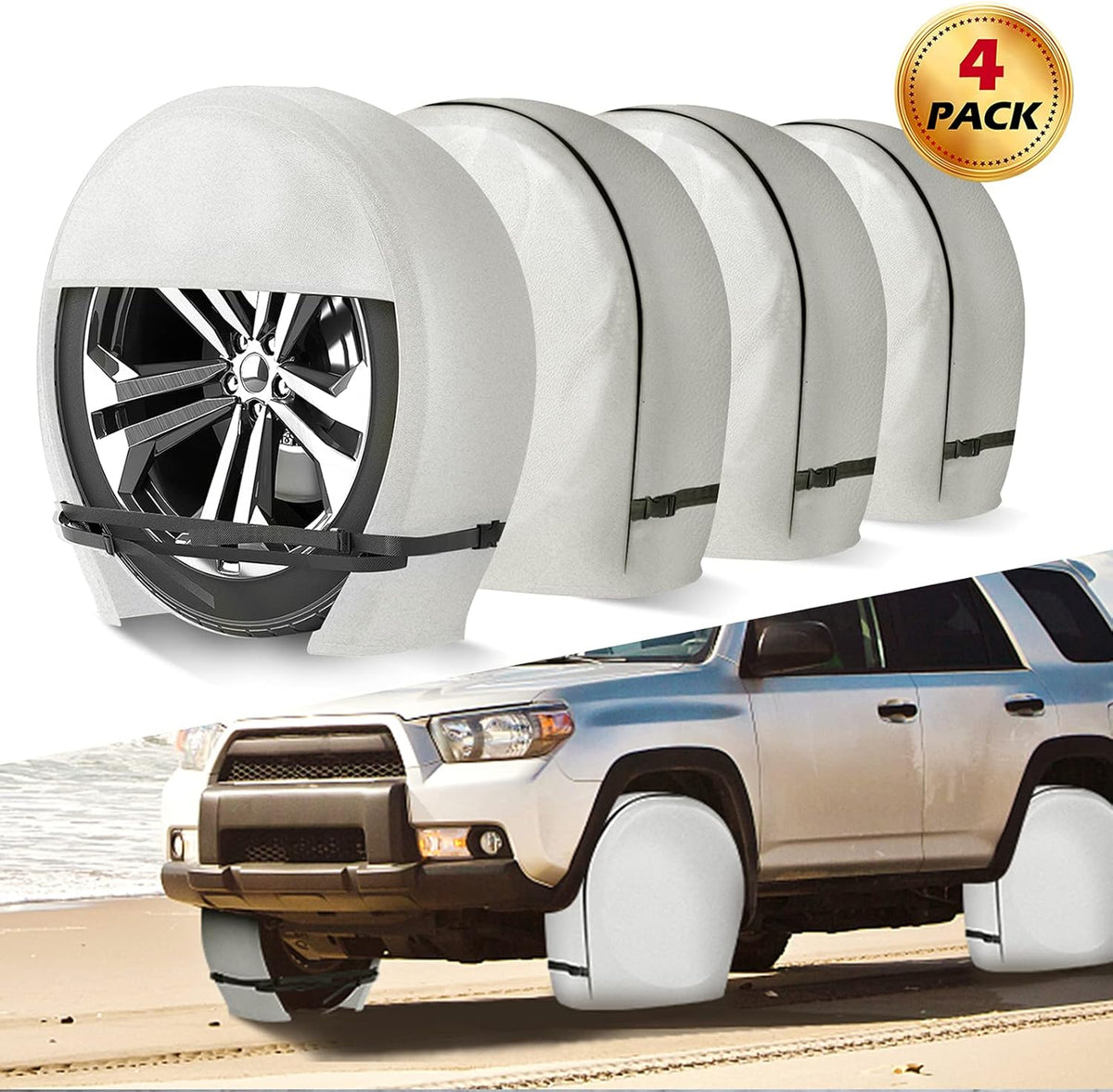 Waterproof Heavy Duty Vinyl RV Tire Covers Set of 4, Diameter 32" - 34.75", Black A417860