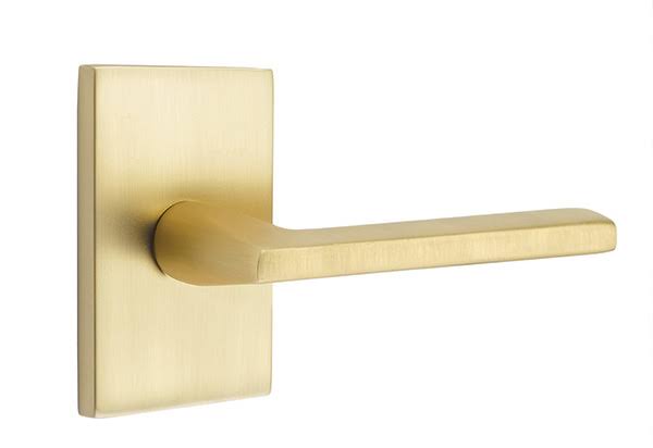 Modern Brass Privacy Lever Set with Rectangular Rosette X588670