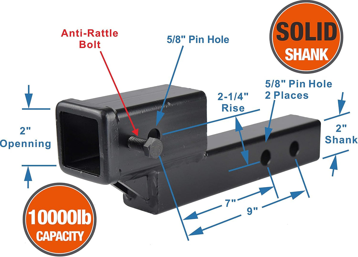 2-inch Receiver Trailer Hitch Extension Riser with Anti-Rattle Bolt Pack of 2 D161