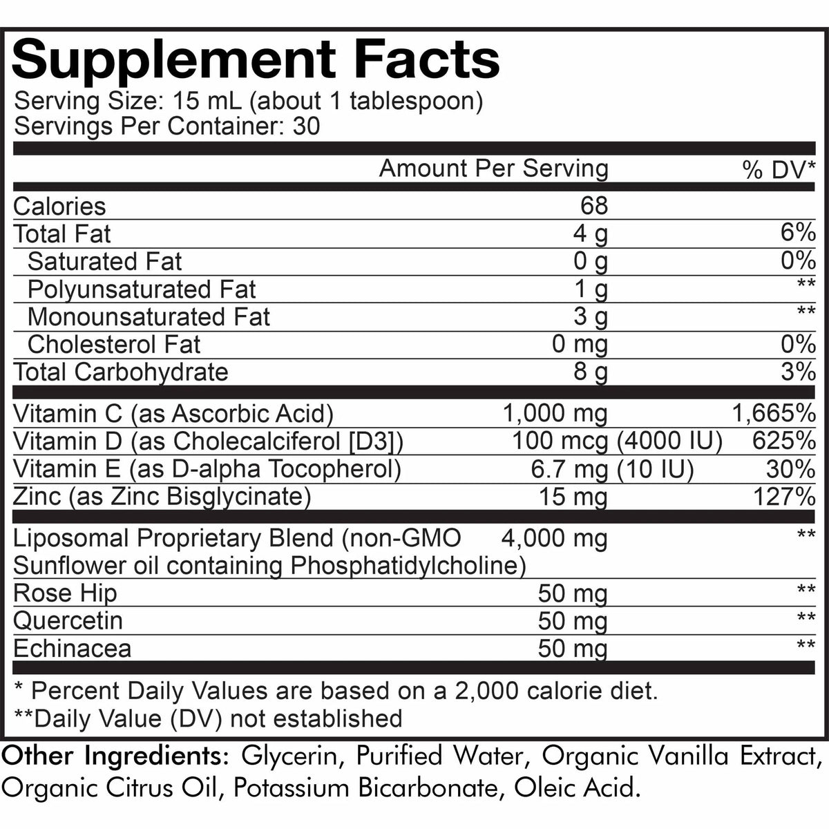 15.22 fl oz Liquid Vitamin C 1000mg with Zinc, Vitamin D E, Quercetin, Echinacea O2839