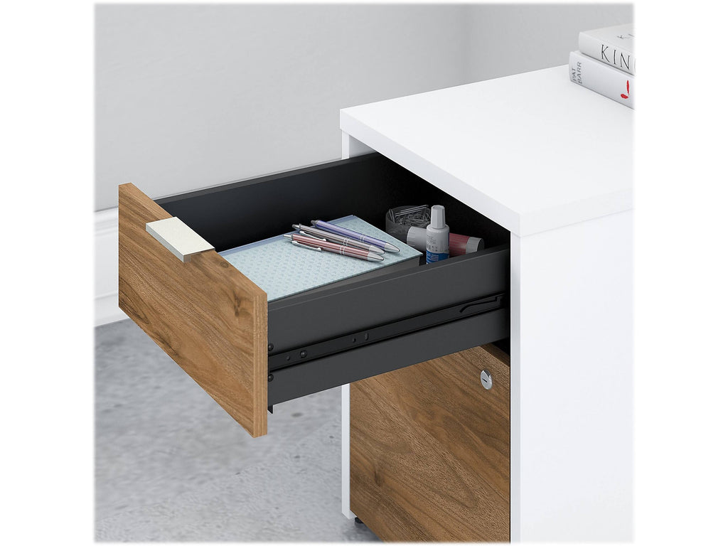 72w Desk with Drawers and Storage Cabinet Fresh Walnut White X8299