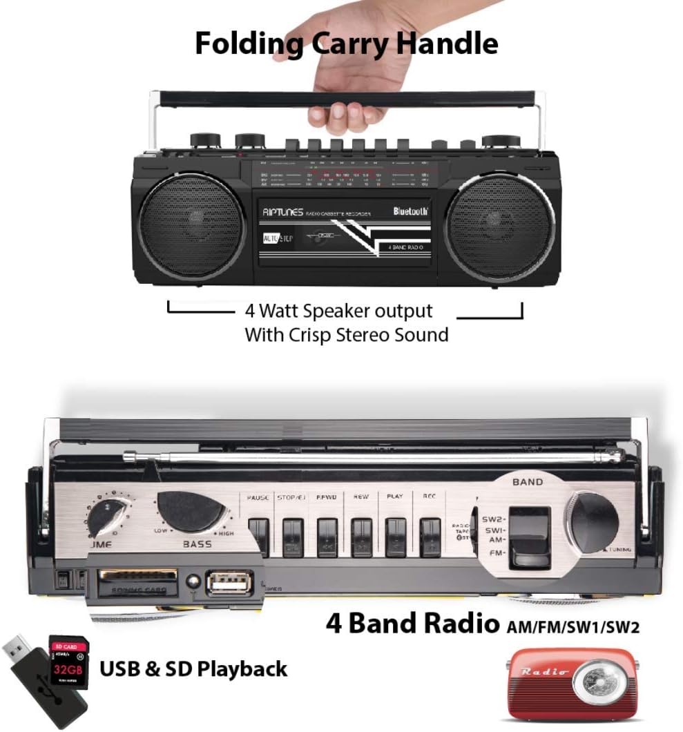 Black Pack of 2 Cassette Boombox with Radio X32759
