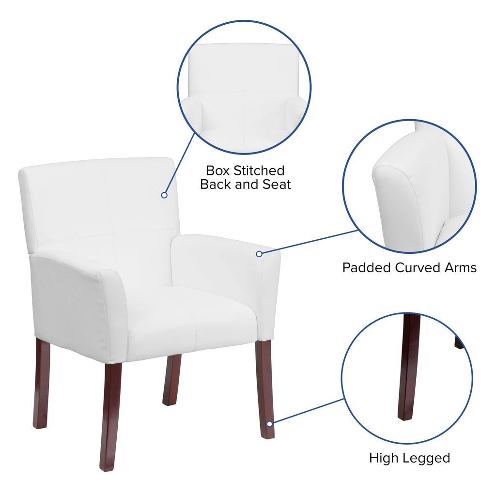 White Executive Side Reception Chair with Mahogany Legs W467145