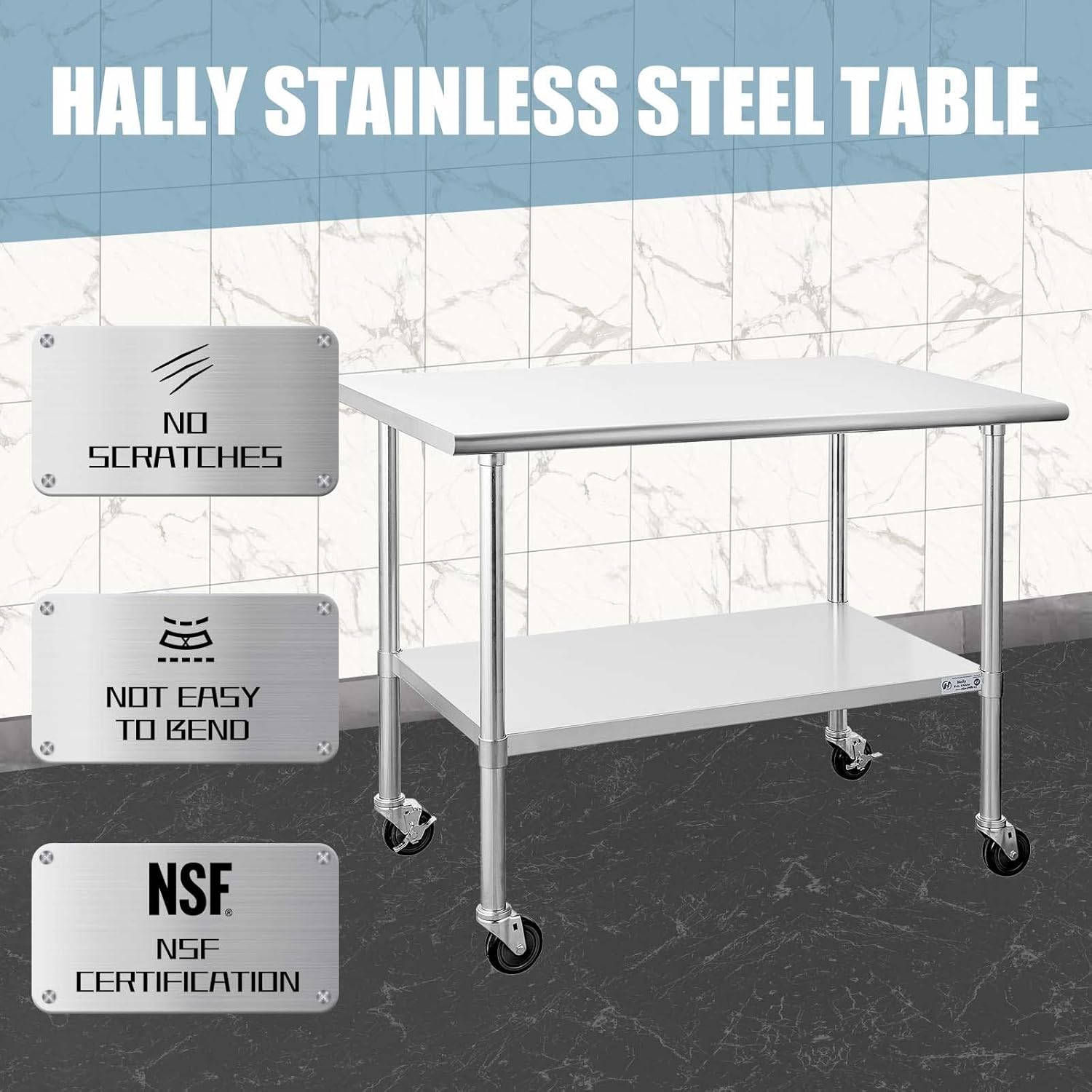 Stainless Steel Table 24 x 48 Inches with Caster Wheels and Undershelf O15654