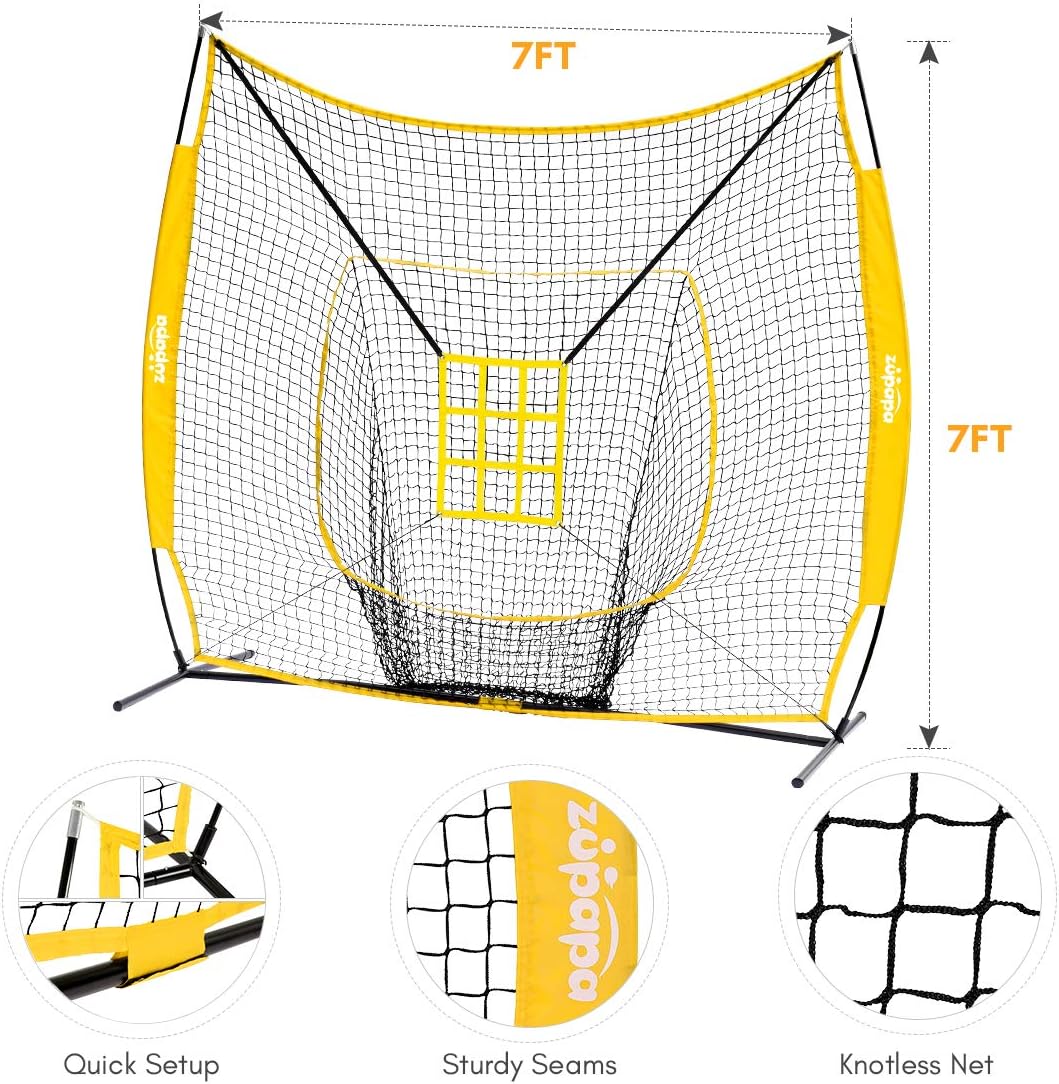 7 by 7 Feet Baseball Softball Hitting Pitching Net with Strike Zone X57172