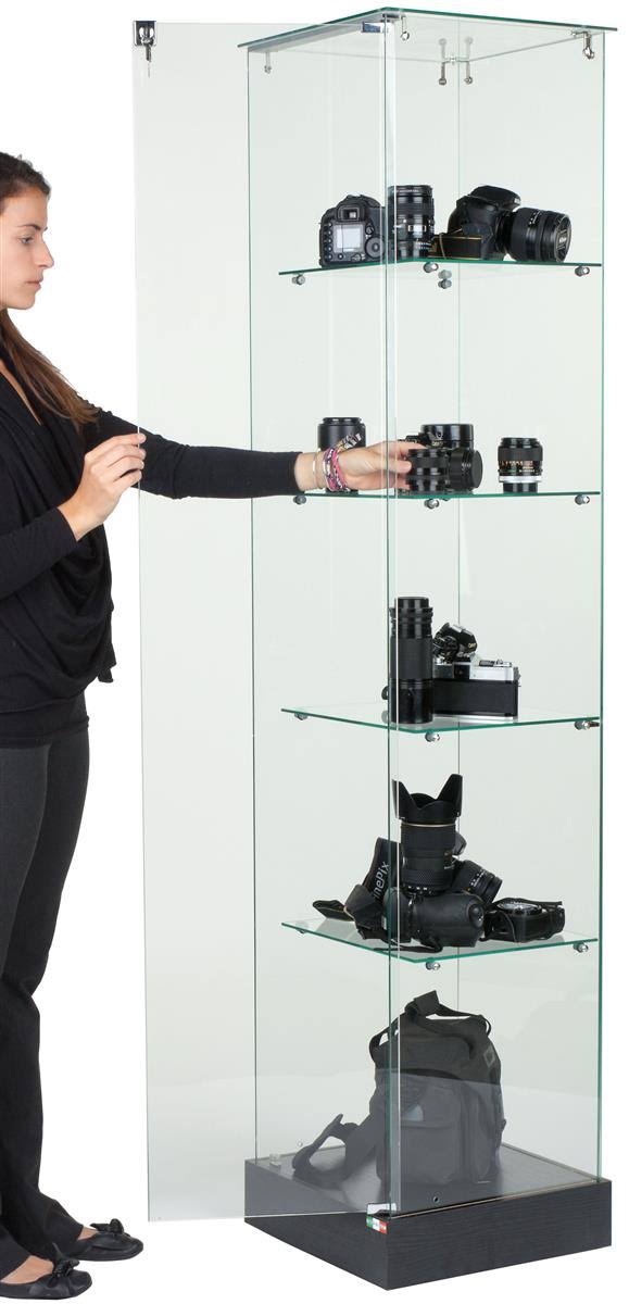 15x22 Glass Display Case with 4 Fixed-Height Shelves O2925