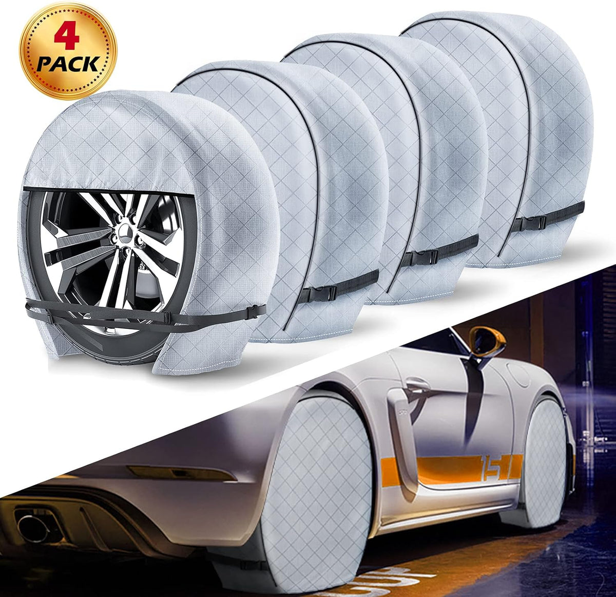 Waterproof Heavy Duty Vinyl RV Tire Covers Set of 4, Diameter 32" - 34.75", Black A417860