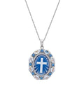 Blue Cross Oval Cameo Crystal Pendant in Sterling Silver, 18'' N6566